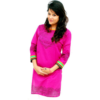 The Mini Needle Pink Cotton Geometric Stitched Kurti For Women - Kurtas & Kurta Sets | Buy online on ZillyBuy