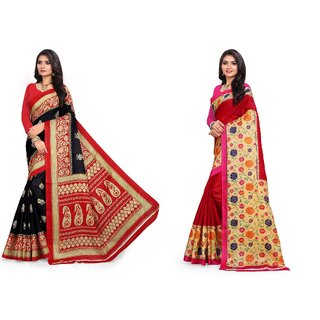 SVB Sarees Multicolour Khadi Silk Saree With Blouse Piece Combo Of 2 Sarees - Sarees | Buy online on ZillyBuy
