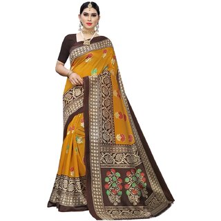 SVB Sarees Yellow Printed Art Silk With Blouse Saree - Sarees | Buy online on ZillyBuy
