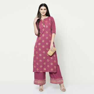 SVB Solid Pink Colour Party Wear Foil Print Kurtis With Plazzo - Kurtas & Kurta Sets | Buy online on ZillyBuy