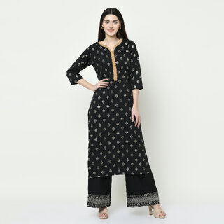 SVB Solid Black Colour Party Wear Foil Print Kurtis With Plazzo - Kurtas & Kurta Sets | Buy online on ZillyBuy