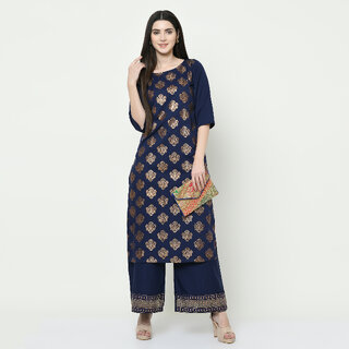 SVB Navy Blue Colour Party Wear Foil Print Kurtis With Plazzo - Kurtas & Kurta Sets | Buy online on ZillyBuy