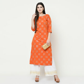 SVB Orange Colour Party Wear Foil Print Kurtis With Plazzo - Kurtas & Kurta Sets | Buy online on ZillyBuy