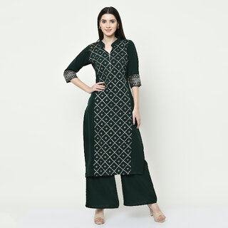 SVB Green Colour Party Wear Foil Print Kurtis With Plazzo - Kurtas & Kurta Sets | Buy online on ZillyBuy