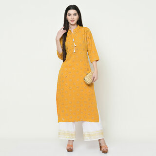SVB Yellow Colour Party Wear Foil Print Kurtis With Plazzo - Kurtas & Kurta Sets | Buy online on ZillyBuy