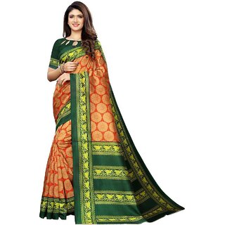 SVB Saree Orange  Green Mysore Silk Saree - Sarees | Buy online on ZillyBuy