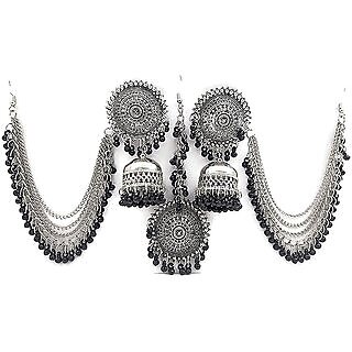Latest Fashion Oxidised German Silver Antique Design Traditional Bahubali  Maang Tikka Jhumka Earring Pack Of 1 Set - Earrings | Buy online on ZillyBuy