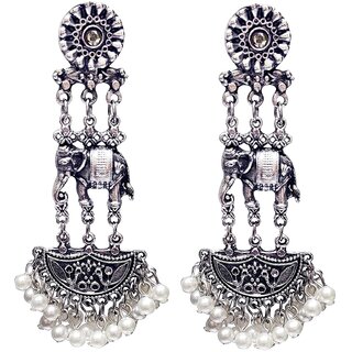 Ibbie German Oxidised silver Elephant Stylish Silver Color Metal Stud Jhumka Earrings for Women  Girls - Earrings | Buy online on ZillyBuy