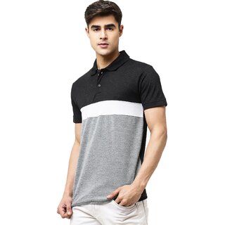 Leotude Men Black Color Block Cotton Blend Casual T-Shirt