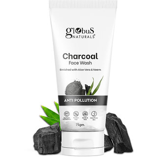 globus naturals anti pollution charcoal face wash enriched with tea tree oil for oily and acne prone skin 75 gm