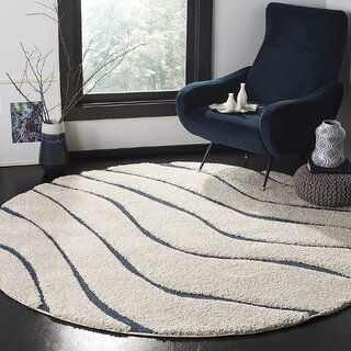 GALLERY HOME Silky Smooth Anti-Skid Shaggy Round Carpet with 2 inch Thickness (7 x 7 Round, Beige H3)