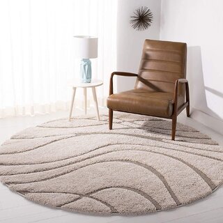 GALLERY HOME Silky Smooth Anti-Skid Shaggy Round Carpet with 2 inch Thickness (8x 8  Round, Beige Ivory H5)