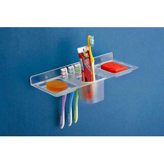 Kelby Unbreakable 4 In 1 Plastic Square Double Soap Dish with Tumbler Holder Used For Bathroom Pack of 1