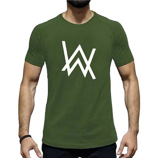 HIT SQUARE Alan Walker logo Olive Pure Cotton Round Neck Printed T-shirt For Men
