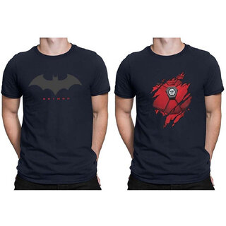 HIT SQUARE Navy Blue Pure Cotton Round Neck Printed For Men (Pack of 2)