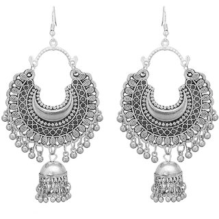 ibbie Oxidized Base Metal Jhumki Earrings for Women  Girls, Grey - Earrings | Buy online on ZillyBuy