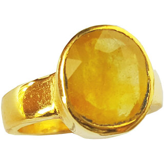 Prateek Enterprises Natural Yellow Sapphire Gold Plated Panchdhatu Adjustable Ring