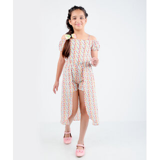 kids cave floral print girls jumpsuit