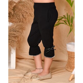 Trendy Data - Not - Present Kids Cave Capri For Girls Casual Solid Cotton Blend (Black Pack of 1