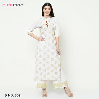 Sharda Creation White Colour Party Wear Foil Print Kurtis With Plazzo - Kurtas & Kurta Sets | Buy online on ZillyBuy