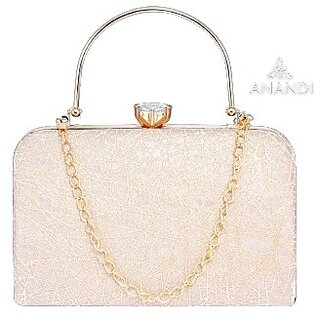 ANANDI Womens Golden Box Clutch Bag, Ladies Handbag, Sling Bag, Woman Wallet or Purse Gold Shimmer Bridal Clutch - Handbags | Buy online on ZillyBuy
