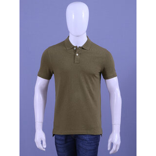 Men's Olive Green Enzyme Finish Solid Polo T-Shirt