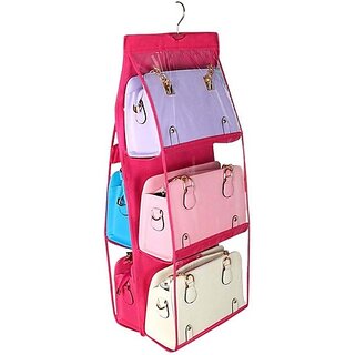 Unicrafts Purse Handbag Organizer 6 Pocket Foldable Large Clear Anti Dust Hanging Handbag Storage Organizer with Hook Purse Hanger Storage Holder for Wardrobe Closet Organizer Pack of 1 Pc Pink Handbag Organizer () - Home Improvement | Buy online on ZillyBuy