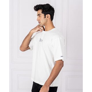 Elegant Men JAGTEREHO Men's Oversized Round Neck Half Sleeve Cotton T-Shirt White 2026 at ShopCi
