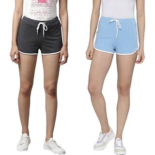 SHE PURE LUXURY WEAR Pack of 2 Solid Women Dark Grey, Blue Hotpants - Shorts | Buy online on ZillyBuy