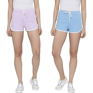 SHE PURE LUXURY WEAR Pack of 2 Solid Women Purple, Blue Hotpants - Shorts | Buy online on ZillyBuy