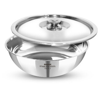 Dhara Stainless Steel Gas and Induction Compatible Triply Tasla with Lid 1 Liter, 18 cm Dia, 2.5mm Thickness
