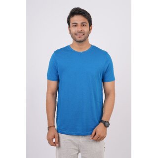 red line mens blue solid 100 cotton round neck t shirt