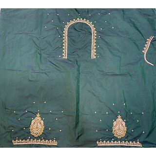 RR FABRIC Cotton Silk Self Design Blouse Material dark green Free Size