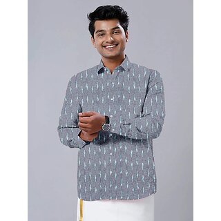 omsaifab men printed casual silver shirt