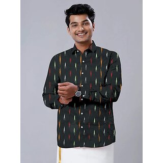 omsaifab men self design casual green shirt
