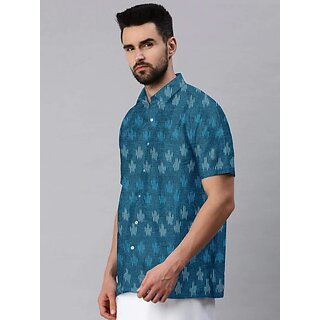 Elegant Men OMSAIFAB Men Self Design Casual Blue Shirt 2026 at ShopCircuit | ONDC