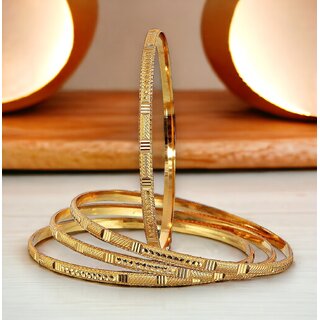 LUCKY JEWELLERY Gold Plated Designer Golden Color Traditional Ethnic 4 Pcs. Bangles Set for Women (126-J1BG-450B-4-22) - Bangles & Bracelets | Buy online on ZillyBuy