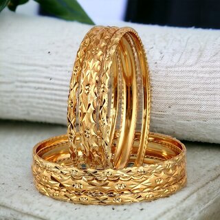 lucky jewellery gold plated designer golden color traditional ethnic 6 pcs bangles set for women 274 j1bg 614a 6 22 