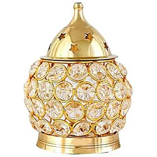 Spherulemuster Brass Crystal Matki Diya||Glass Diya||Table Lamp||Oil Lamp|| for Pooja Home Decorative