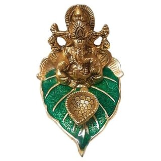 Spherulemuster Ganesh Puja Deepak on Green Patta for Pooja and Gift ||Home Decor||