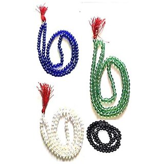 Spherulemuster Multicolour (Blue/Green/White Crystal) Mala with free Malakal Bracelet (Set of 4)