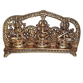 Spherulemuster Metal Laxmi Ganesh Saraswati Idol Antique Colour| Gift for Diwali Designer Figures Home Puja Showpiece Brass Color Statue Table Decor Decorative Showpiece