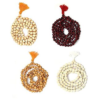 Spherulemuster Combo of Tulsi Jap Malas in Lal Chandan/Orange Tulsi/Haldi Tulsi/White Tulsi (Set of 4)