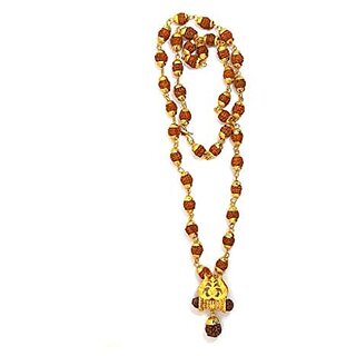 Spherulemuster Nickel and Brown Wood Kavach Rudraksha Trishula Damru Pendant Mala with Kalawa