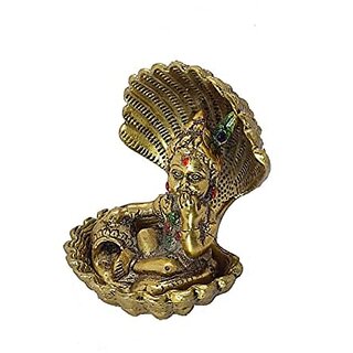 Spherulemuster Metal Bal Gopal Krishna in Seep with Makkan matki Laddo Gopal (Golden)