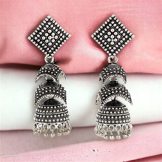 LUCKY JEWELLERY Traditional Ethnic Oxidised Silver Long Jhumka For Girls & Women (149-XJO-1840-S) - Earrings | Buy online on ZillyBuy