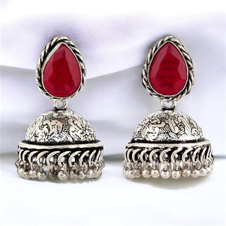 LUCKY JEWELLERY Traditional Ethnic Oxidised Silver Magenta Color Fashion Jhumka For Girls & Women (248-XJO-1844-S) - Earrings | Buy online on ZillyBuy