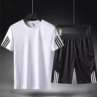 odoky men white black casual t shirt and short set