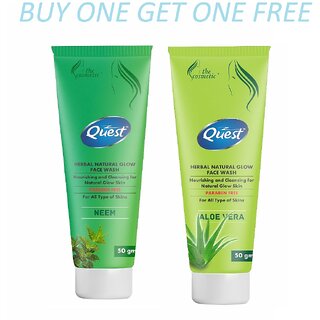 quest herbal natural glow aloe vera neem face wash buy one get one free 