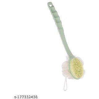 2 in 1 loofah with handle back scrubber bath brush with soft comfortable bristles and loofah with long handle double sided bath brush scrubber multi colors pack of 1 